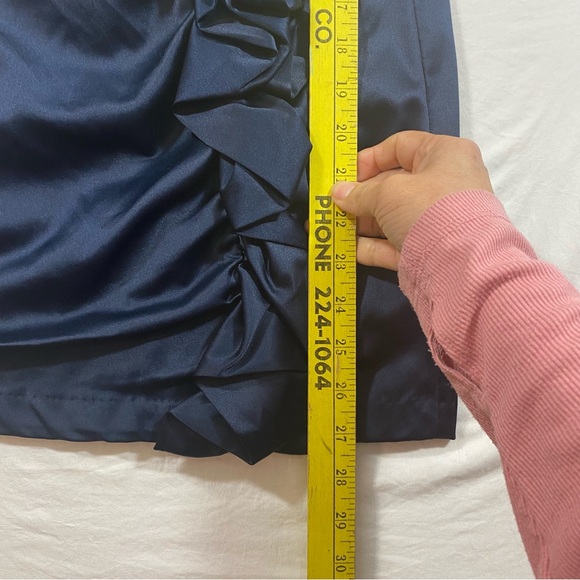 Ruby Rox Elegant Navy Strapless Dress Satin Ruffled Front Mini Dress women’s 9 - Picture 7 of 8